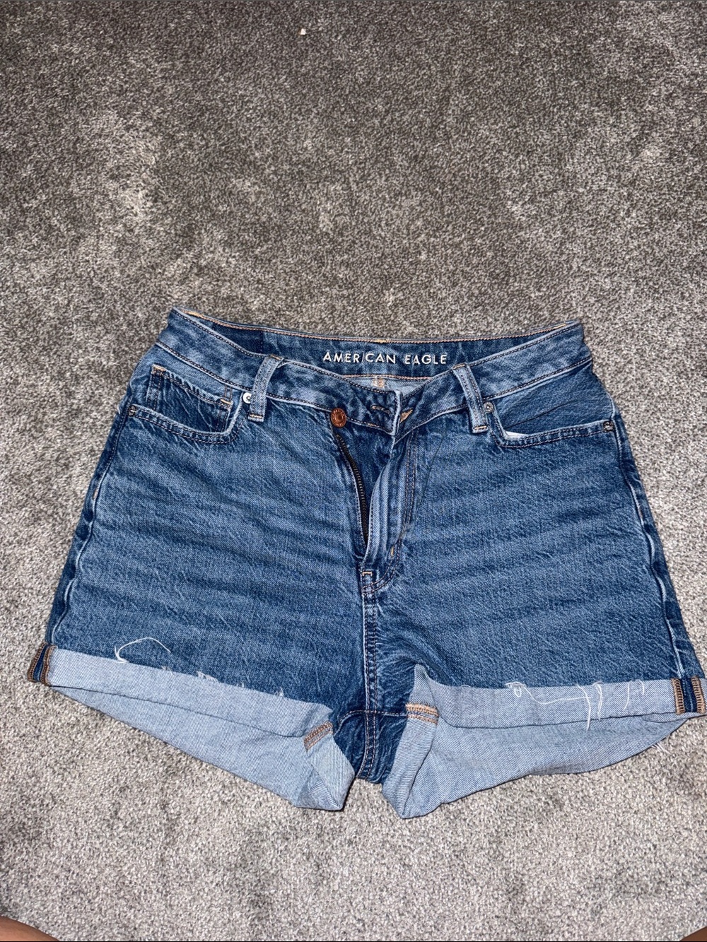 American Eagle Outfitters Dark Blue Rolled-Hem Denim Shorts